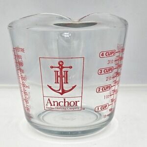 Anchor Hocking 4 Cup 1 Quart Glass Measuring Cup Red Lettering Vtg Made in USA